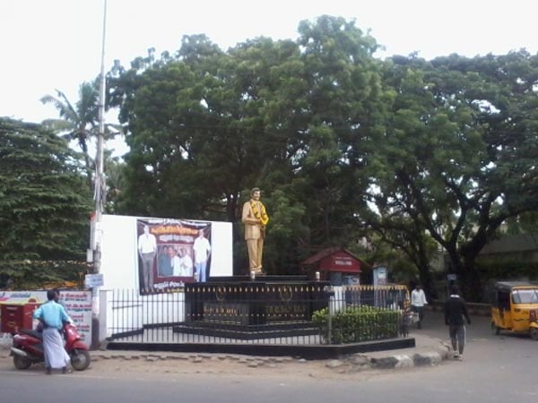 Shoban Babu Statue that juts into the footpath Shoban Babu Statue that juts into the footpath