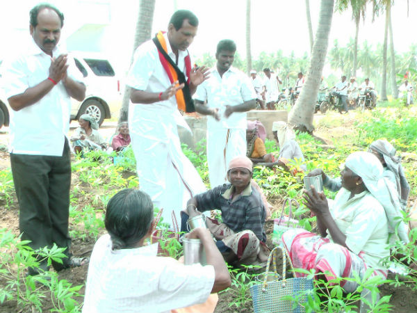 வயலில் இறங்கி வாக்கு சேகரிப்பு