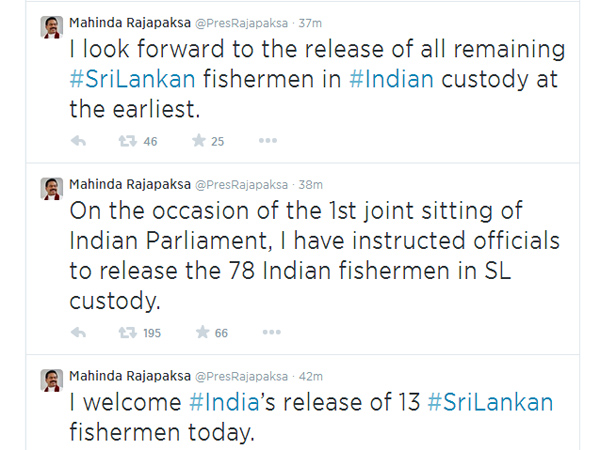 Sri Lankan government will release 78 Indian fishermen: Mahinda Rajapaksa