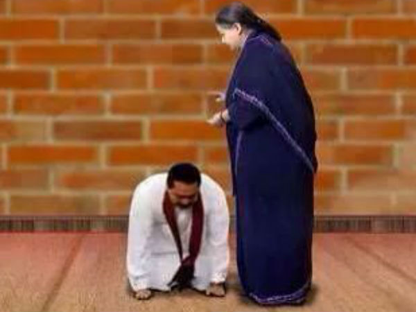 அம்மா காலில் விழுந்த ராஜபக்சே