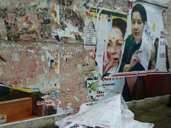 Anti-Kannadiga poster allegedly put up by AIADMK removed Anti-Kannadiga poster allegedly put up by AIADMK removed