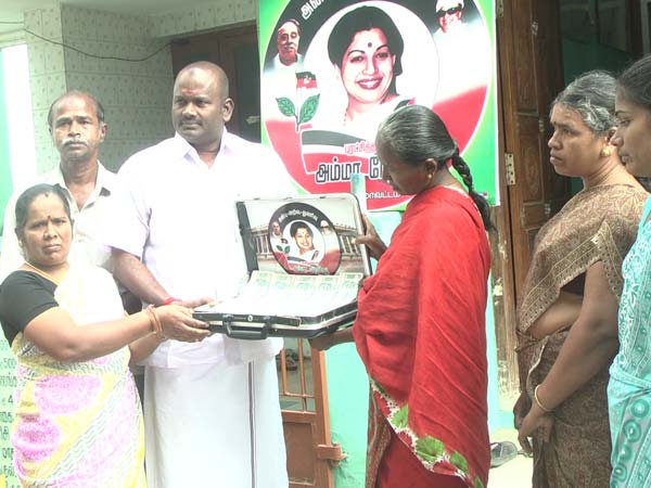 MLA Kamaraj donates his 40th month salary to 3 poor families