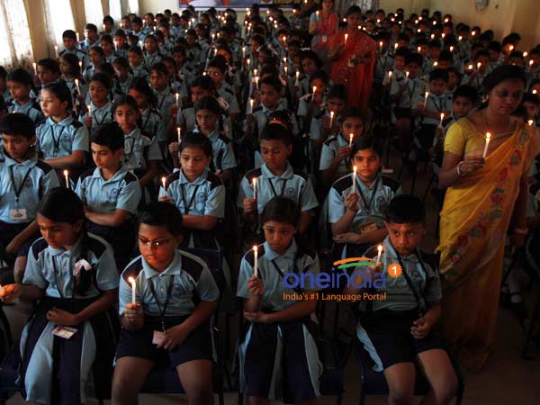 Chennai school students's candle light tribute to Pak kids