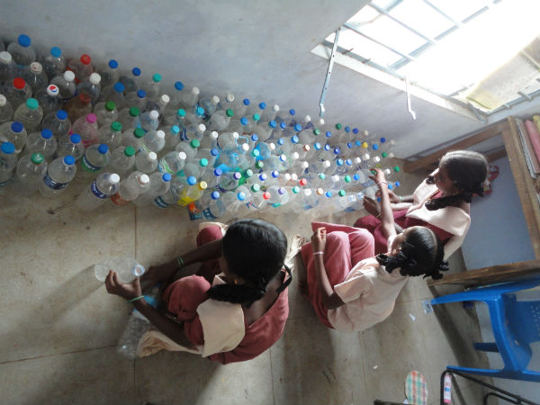 Karur students build plastic compound wall