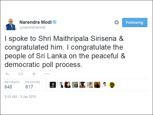 PM Modi congratulates Maithri