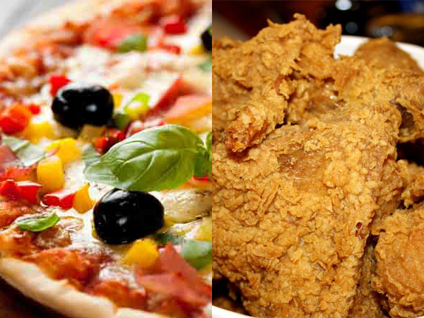 பிட்சா, சிப்ஸ், பொறித்த கோழி