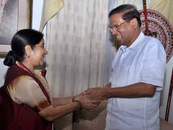 Sushma Swaraj calls on Sri Lankan President Sirisena