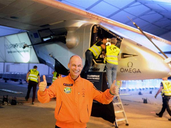 Solar Impulse lands at Sardar Patel airport in Ahmedabad