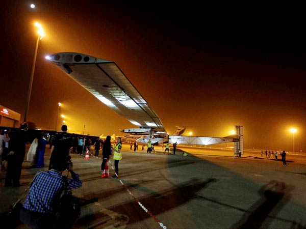 Solar Impulse lands at Sardar Patel airport in Ahmedabad