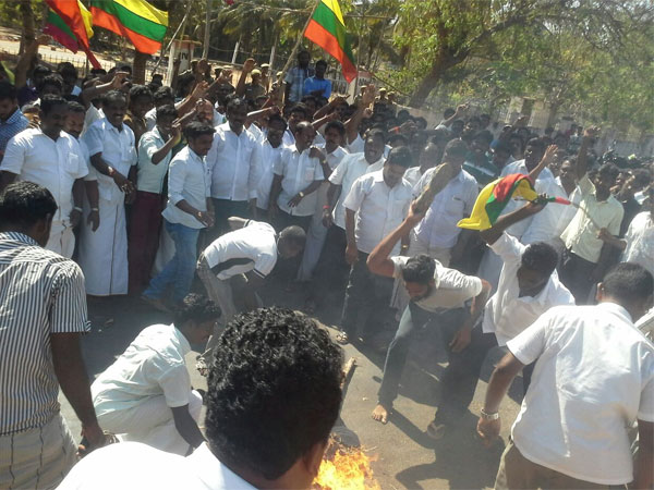TVK protest against Tamils murder- AP CM effigy burn