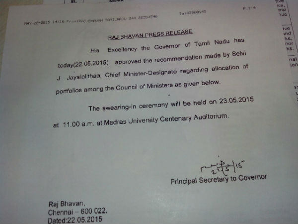 Jayalalithaa's 28 Cabinet Ministers