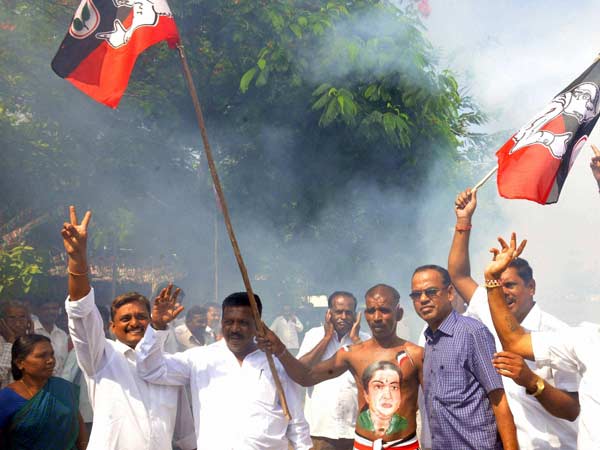 ADMK men celebrates R.K.Nagar by poll result