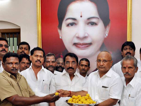 AIADMK cadres celebrating Jayalalitha's victory