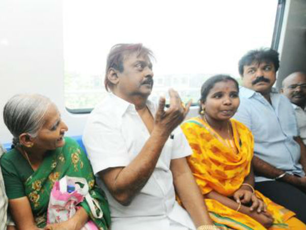 Vijayakanth rides in Metro train