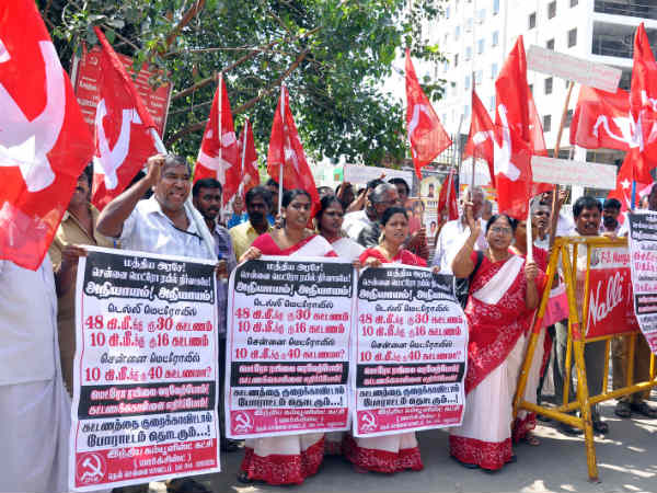 CPI(M) protest against Chennai Metro train fare 