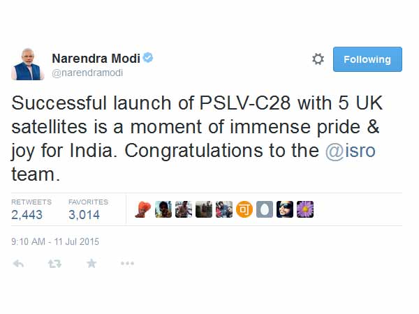 PM congratulates the ISRO team for the successful launch of PSLV-C28