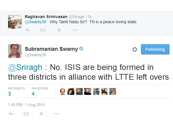 ISIS threat: Subramaniyan Swamy wants president rule in Tamilnadu