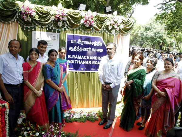 CM Jayalalithaa opens Pa Ramachandira Adithanar Saalai name board