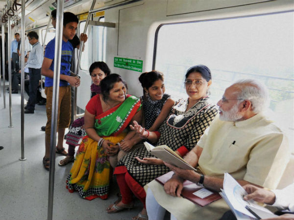 PM Modi takes metro ride before inaugurating Badarpur-Faridabad metro line PM Modi takes metro ride before inaugurating Badarpur-Faridabad metro line