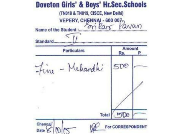 School fines class II boy Rs. 500 for applying henna School fines class II boy Rs. 500 for applying henna