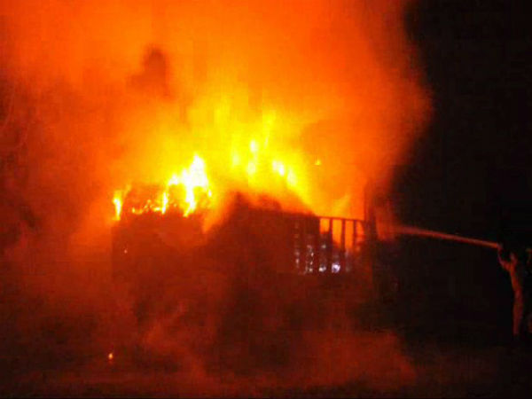 Lorry fire near Sengottai