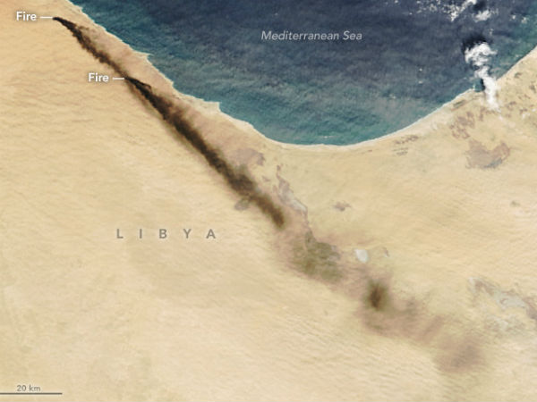 Earth Observatory: Oil Tank Fires in Libya