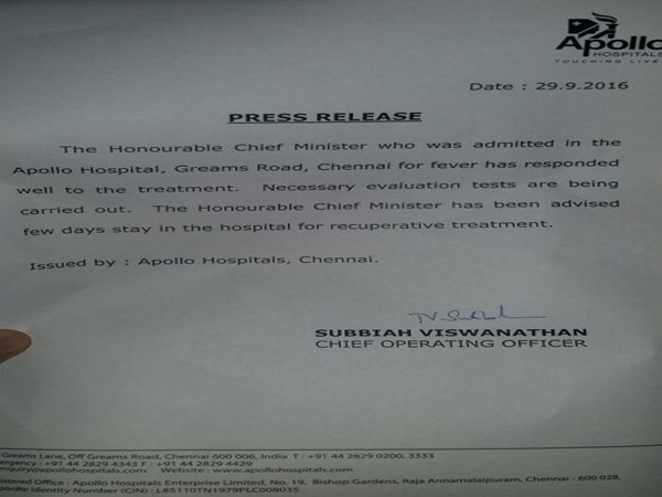 CM jayalalithaa is 'doing well' - apollo doctor's