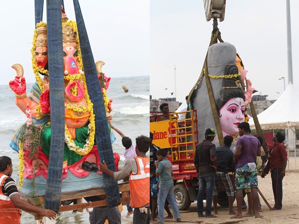 Vinayagar idols immersed in Foreshore estate sea Vinayagar idols immersed in Foreshore estate sea