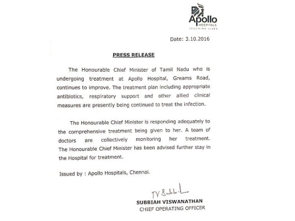Apollo hospital released it's 5th bulletin on Jayalalithaa's health on Tuesday 