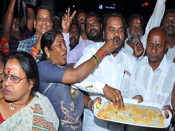 AIADMK cadres celebrates as their supremo Jayalalitha's shifted from ICU