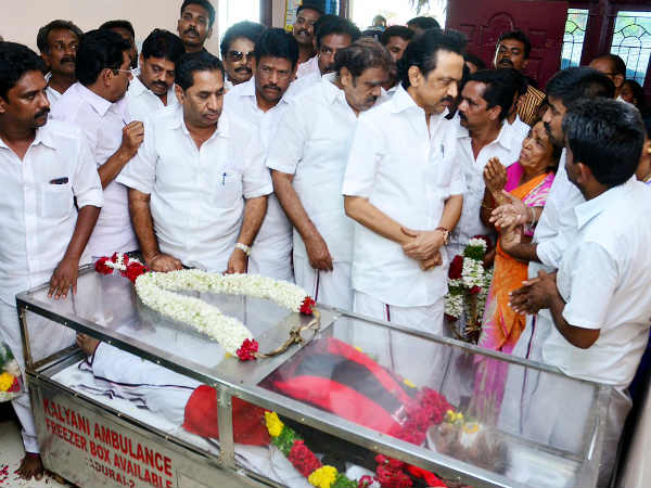MK Stalin pays tribute Theepori Arumugam