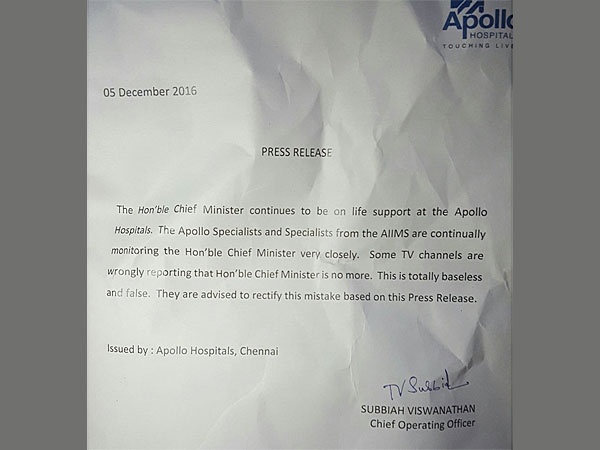 Last minutes treatment for Jayalalithaa 