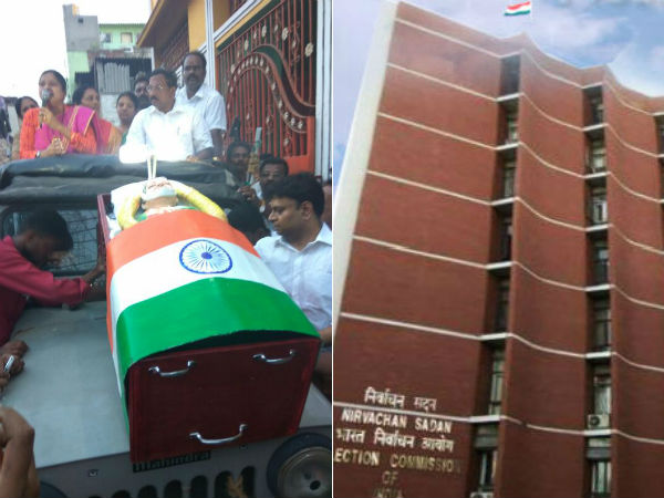 ops team uses 'mock coffin' to seek votes in r.k.nagar by poll ops team uses 'mock coffin' to seek votes in r.k.nagar by poll
