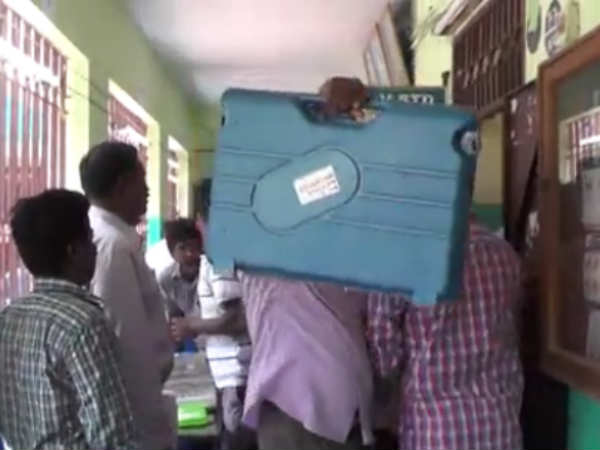 Voting machines are sealed and kept in a room of a school with full police protection Voting machines are sealed and kept in a room of a school with full police protection