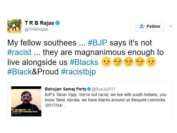 DMK MLA TRB Rajaa slams Tarun Vijay DMK MLA TRB Rajaa slams Tarun Vijay