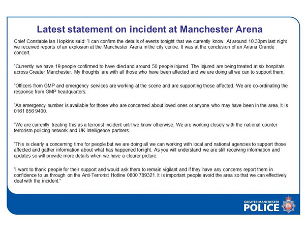19 dead as blasts hit concert at Manchester Arena in England 