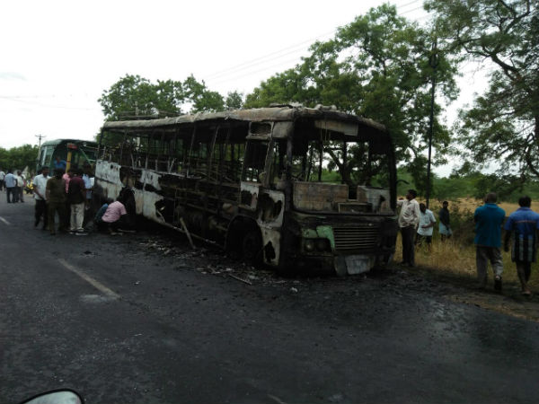  Near Erode government bus catches fire luckily passengers are escaped 