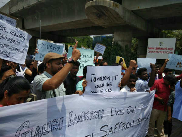 Chennai Press club staged protest against murder of Journalist Gauri Lankesh 