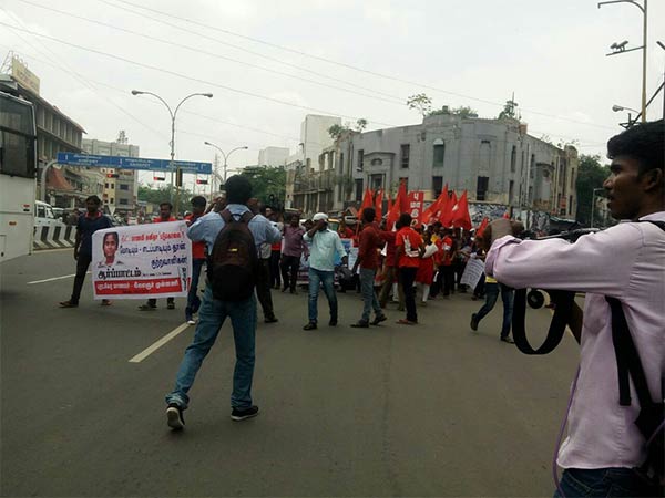 Students Association in Chennai protest near the place where medical counselling takesplace 