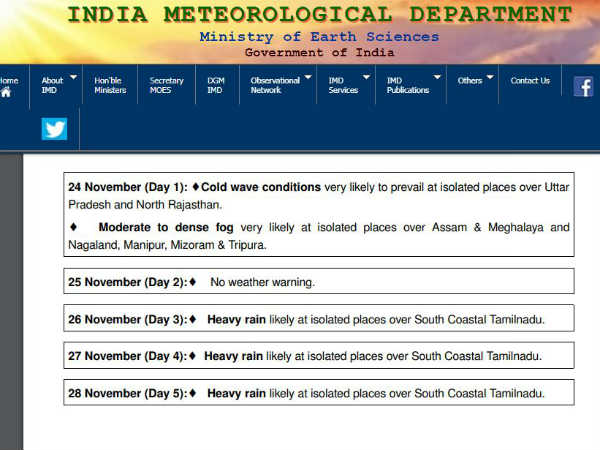 Indian metrology department forecast warning says that south coast tamilnadu will get rain 