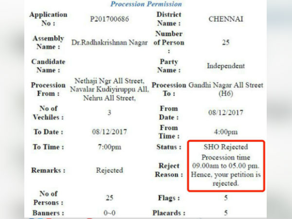 Police not permit to do campaign in RK Nagar for TTV Dinakaran 