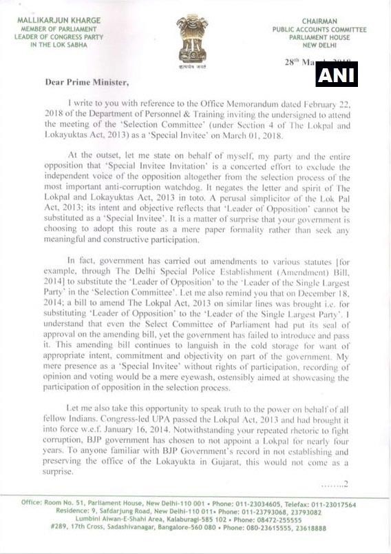 Congress' Mallikarjun Kharge refuses to attend Lokpal meet as 'Special invitee', writes to PM Modi 