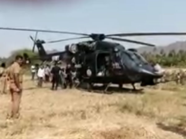 Army helicopter landed near Vaniyampadi in the field Army helicopter landed near Vaniyampadi in the field