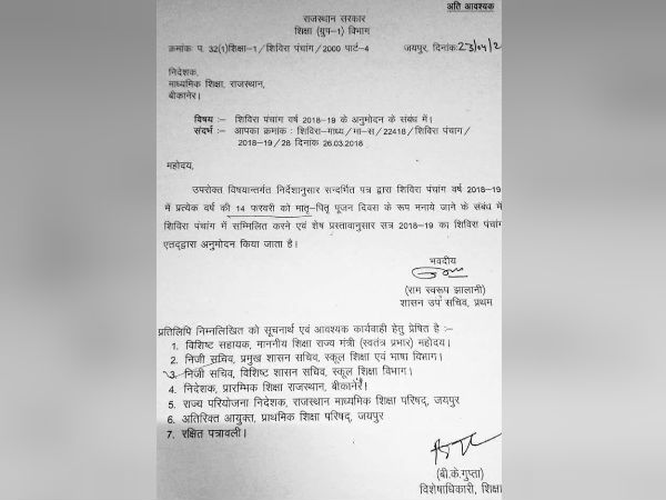ராஜஸ்தான் அரசு உத்தரவு 