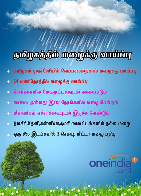 Tamilnadu and Puducherry will get thunder rain in next 24 hours: Chennai Meteorological center Tamilnadu and Puducherry will get thunder rain in next 24 hours: Chennai Meteorological center
