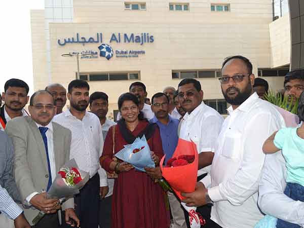 A garnd welcome for DMK MP Kanimozhi in Dubai 