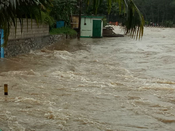 Flood water inflows into Government Exhibition in Kuzhithurai 