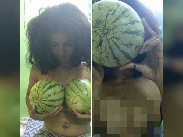 தர்பூசணியால் மார்புகளை மறைத்து போராட்டம் 