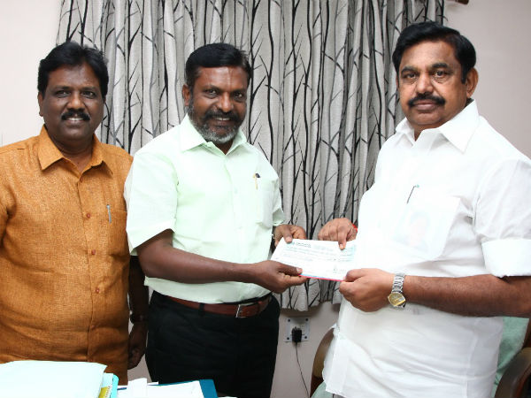 vck president thirumavalavan presented 10 lakh rupees for gajacyclone relief fund vck president thirumavalavan presented 10 lakh rupees for gajacyclone relief fund