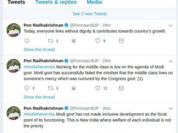 Pon.RadhaKrishnan tweeted anti Modi tweets from his account? 